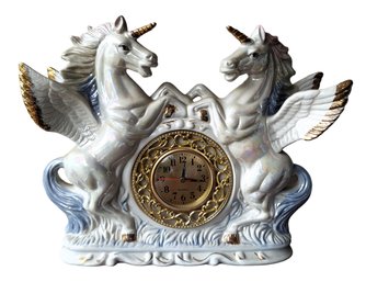 Vintage 80's Unicorn Pegasus Mantle Porcelain Table Clock
