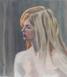 Vintage Mid Century Upper Nude Blonde Female Expressionist Oil Painting