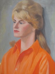 Vintage Mid Century Blonde Female Expressionist Portrait Oil Painting