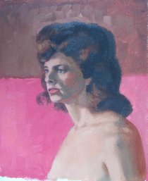 Vintage Mid Century Upper Nude Female Expressionist Oil Painting