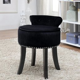 NEW!  Inspired Home Taylor Black Velvet Stool With Rolled Back (RETAIL $142)