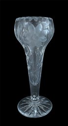 Antique Brilliant American Cut Glass Floral Etched 8.5' Vase Saw Tooth Edges No Issues