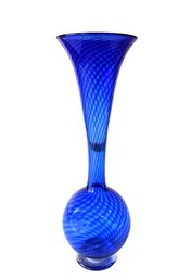 Beautiful Vintage  Signed Young & Constantin Numbered Art Glass 13' Cobalt Swirl Vase