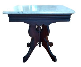 Antique Victorian Marble Top Walnut Parlor Low Table
