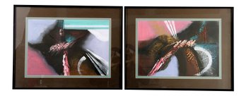 Pair Of Vintage 1990's Vanguard Studios Acrylic Abstract Post Modern Paintings