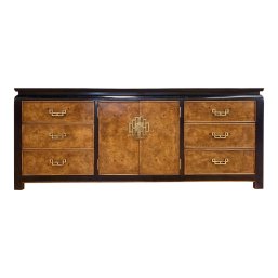 Vintage Century Furniture Chin Hua Black Lacquer And Burlwood Dresser Credenza