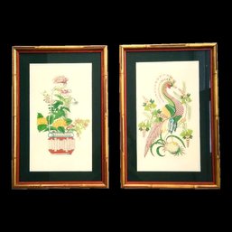 Vintage Verre Eglomise Chinoiserie Art Work - A Pair