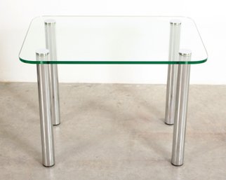 Vintage Leon Rosen For Pace Collection Chrome & Glass Side Occassional Table