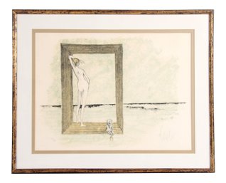 Listed Artist - Vintage Surrealist Lars Bo Modernist Aquatint Etching Of A Nude In Frame