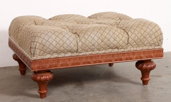 Vintage Traditional Carved Acanthus Trimmed Tufted Ottoman