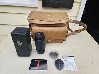 #68 -Vivitar 70-2010 Zoom Lens In Case With Old Leather Camera Case And A Few Accessories