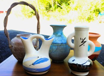 Group Of 5 Southwestern Native American Pottery Vases