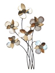 Vintage Large 32' Metal & Wood Flowers Wall Hanging