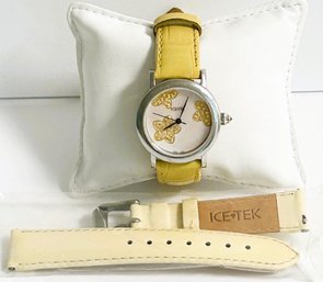 Ice Tek Luxury  Yellow Sapphire Round Petal  Watch Double Backed Stainless Steel Swiss Made NEW BATTERY