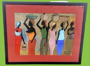 Sudanese Artist Alam Aldin Mixed Media Cape Town South Africa Village Life Painting