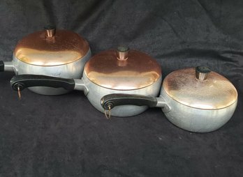 Set Of 3 MCM Wearever Aluminum Pots