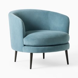 ($599 Retail) West Elm Blue Viv Slipper Chair In Ocean Preformance Velvet