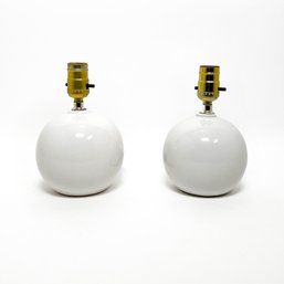 Pair Of White Ceramic Ball Lamps