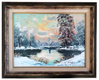 Vintage Impressionist Winter Landscape Oil Painting Signed Schaffer