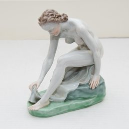 Rare Herend Art Deco Polychrome Porcelain Figurine Of Nude Bathing By Gertrude Maria Donner