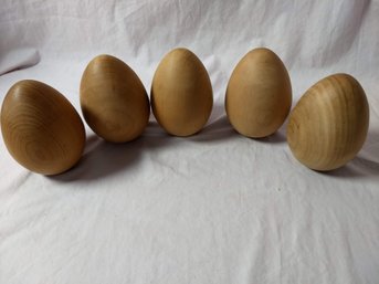 Lot Of 5 LARGE Solid Wood Eggs, Each Measuring About 5 1/2 Inches Long - Just In Time For Easter