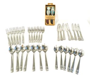 Rachel Ray Owl Flatware & Owl Spreaders Set With 6 Extras