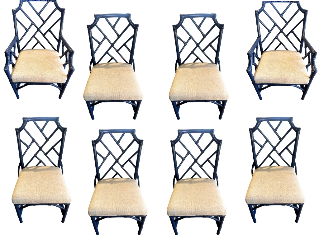 Set 8 Custom Heath & Company Rattan Dining Chairs In Deep Navy 1827162