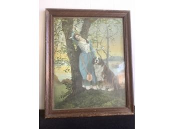 Women In A Blue Dress With A Dog Framed Print