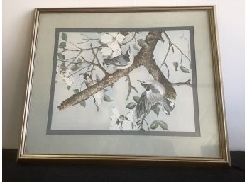 Framed Print Of Birds In A Tree With White Flowers