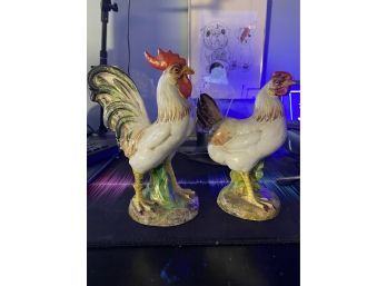 Handpainted Made In Italy Rooster & Chicken