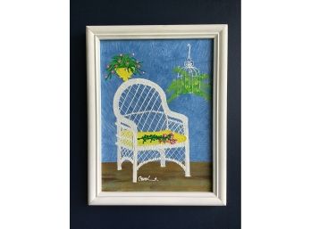 Painting Of Wicker Chair, Signed Carol - 14 X 18
