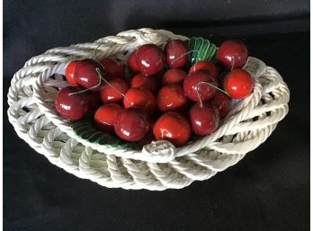 More Photos Ceramic Art, White Woven Bowl Of Cherries, Italy