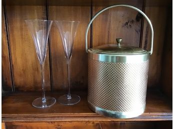 Crystal Champagne Flutes Plus Gold Plastic Ice Bucket