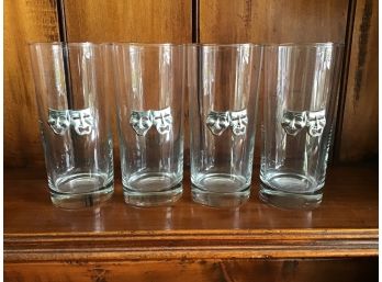 Set Of 4 Highball Glasses With Metal Tragedy And Comedy Masks