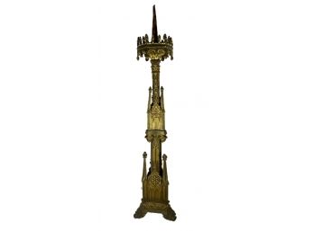 Large Antique Gothic Gilt Bronze Candle Holder From A Church