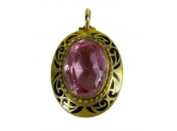 Pink Stone 1920s Gilt Brass And Glass Enamel Pendant