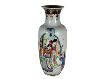 Republic Period Chinese Rose Famille Vase With Figures