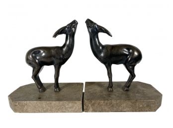 Pair 1920s Art Deco Fawn Gilt Metal Bookends