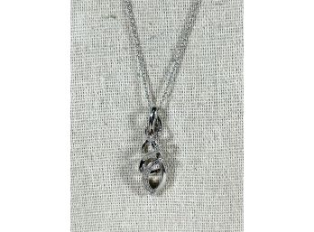 Sterling Silver Contemporary Necklace Chain And Pendant W Tiny Diamonds