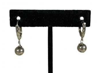 Fine Contemporary Sterling Silver Ball Formed Pierced Drop Earrings