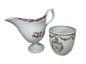 Two Chinese Export Porcelain Creamer & Armorial Cup