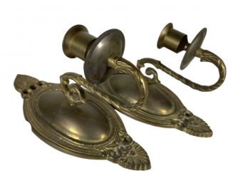 Pair Vintage Brass Wall Sconce Candle Holders