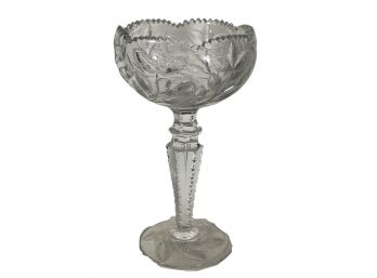 American Brilliant Cut Glass Tall Compote With Thistles