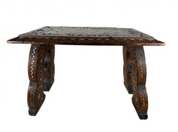 Antique Moroccan Inlaid Wood Stool (Number 2)`