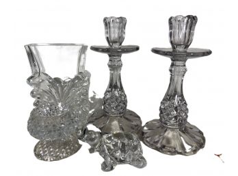 Lot Of Crystal Candle Holders, Kosta Vase, Crystal Turtle