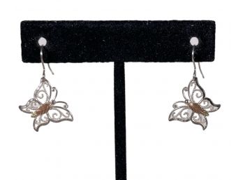 Sterling Silver & Gold Butterfly Pierced Earrings