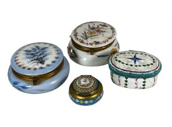 Lot Of Four Antique Porcelain & Battersea Enamel Patch Boxes