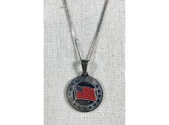 Sterling Silver Chain And Pendant Enamel American Flag