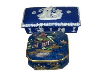 Wedgwood Jasperware Match Safe Box & Chelsea Porcelain Trinket Box