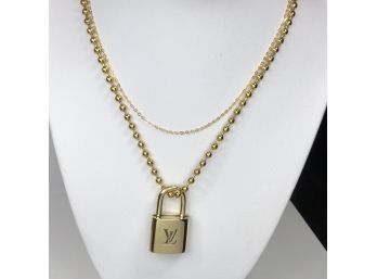 (2 Of 2) Incredible Authentic LOUIS VUITTON Lock / Pendant With Two Different Style Necklaces 18' & 20'